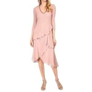 KOMAROV V-NECK EMBELLISHED LAYERED CHIFFON PINK DRESS SIZE S PARTY WEDDING EVENT